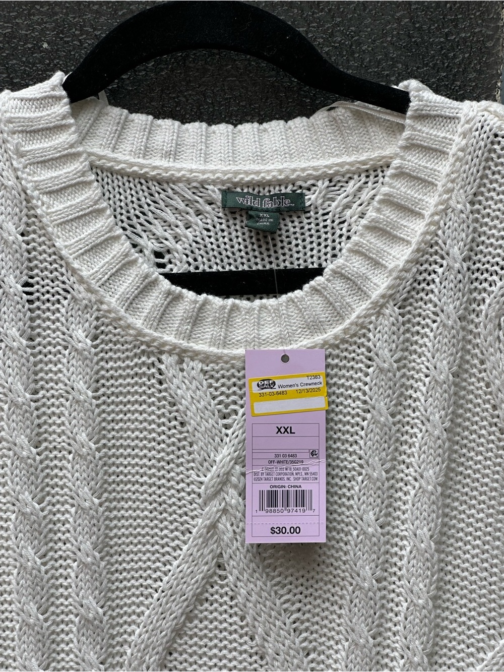 Wild Fable Women White Cable Knit Crew Neck Cozy Beach Sweater Size XXL NWT - Picture 2 of 10